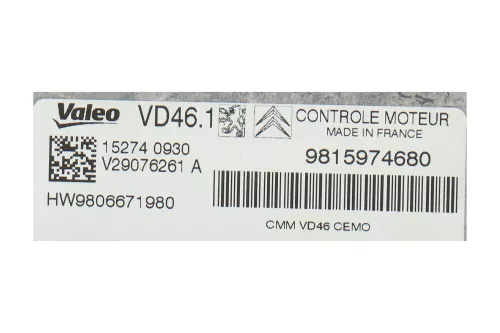 PSA / Stellantis ECU VALEO VD46.1 V29076261A CMM VD469806671980 / ZIE (0000369922)